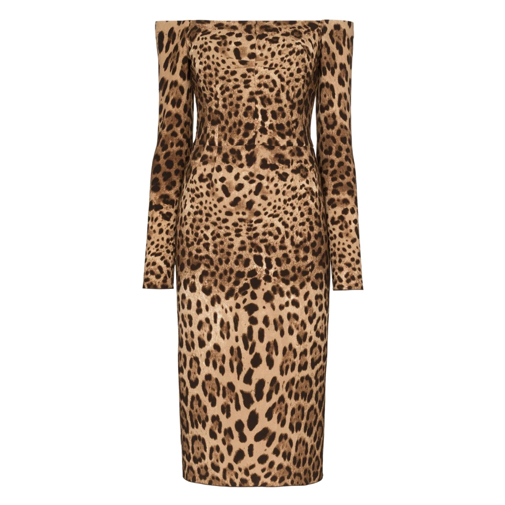 Dolce & Gabbana Luipaardprint Off-Shoulder Jurk Brown Dames