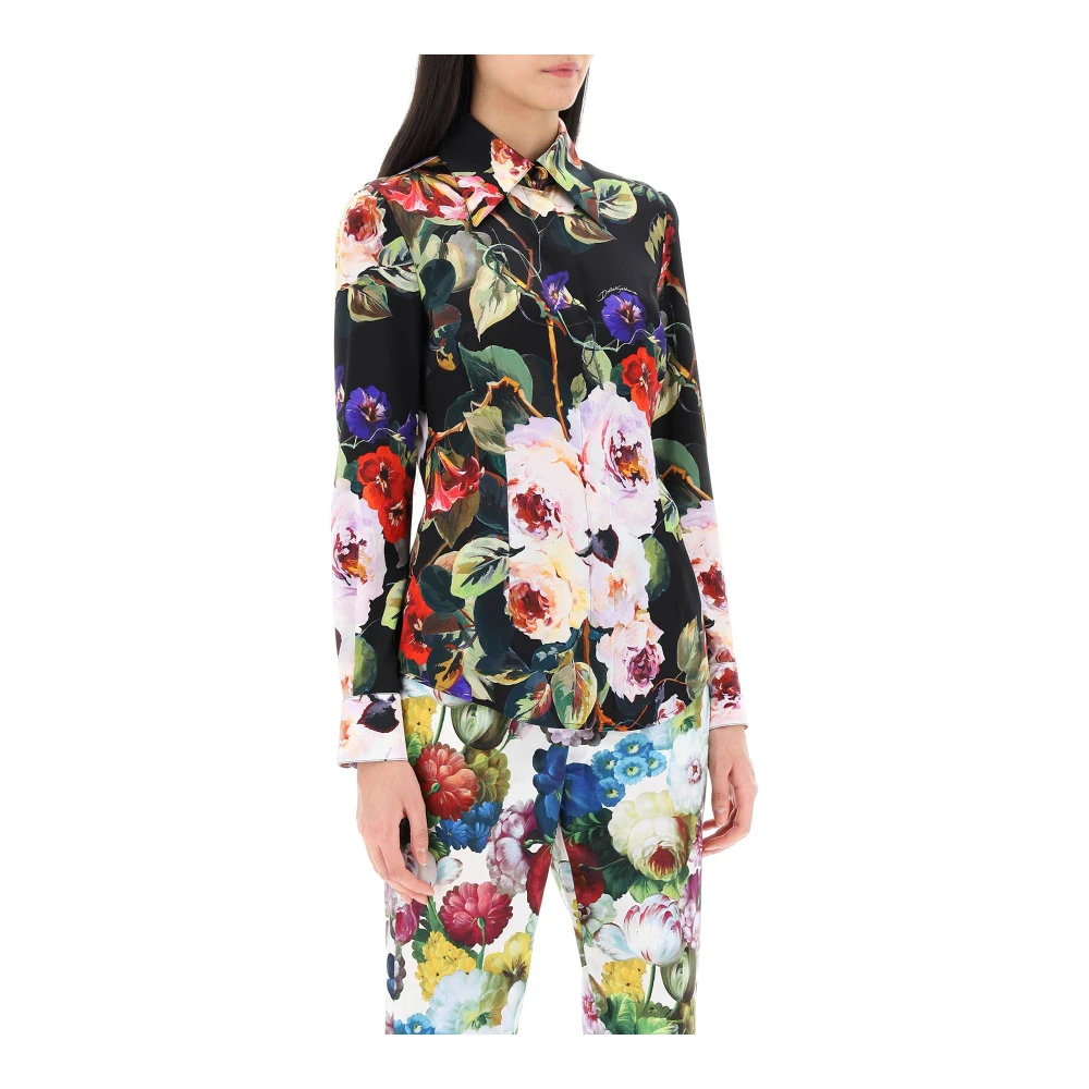 Dolce & Gabbana Rose Garden Satijnen Overhemd Multicolor Dames