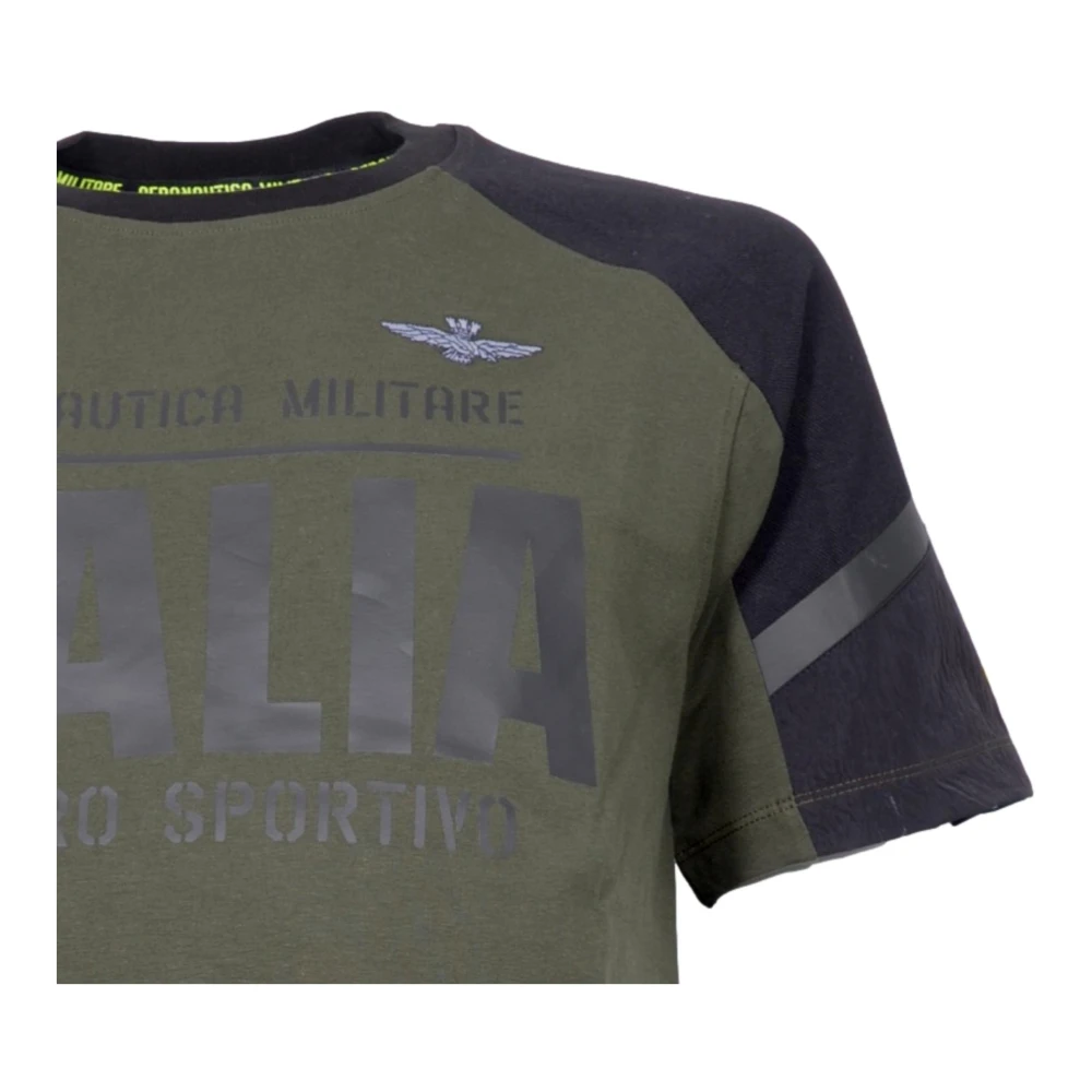 aeronautica militare Groen Sport T-shirt met Technische Details Green Heren