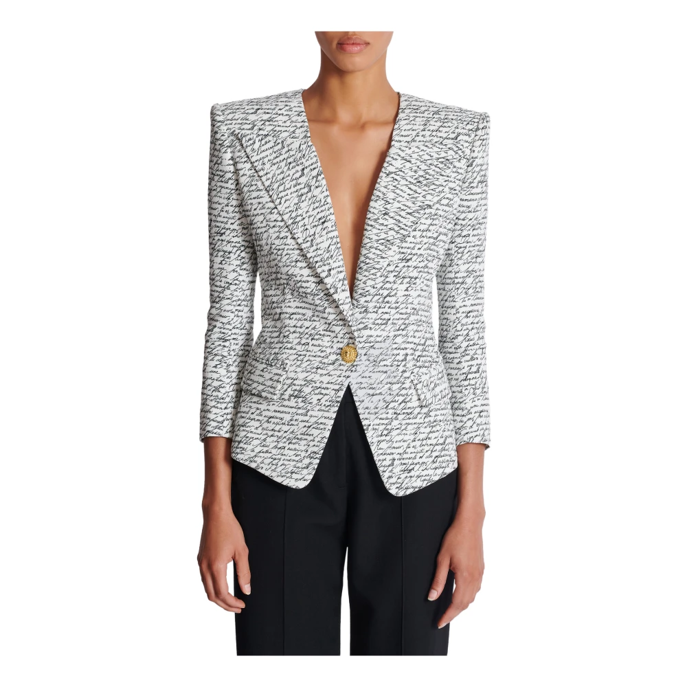 Balmain 1-knoops jas met `Love Letter` print White Dames