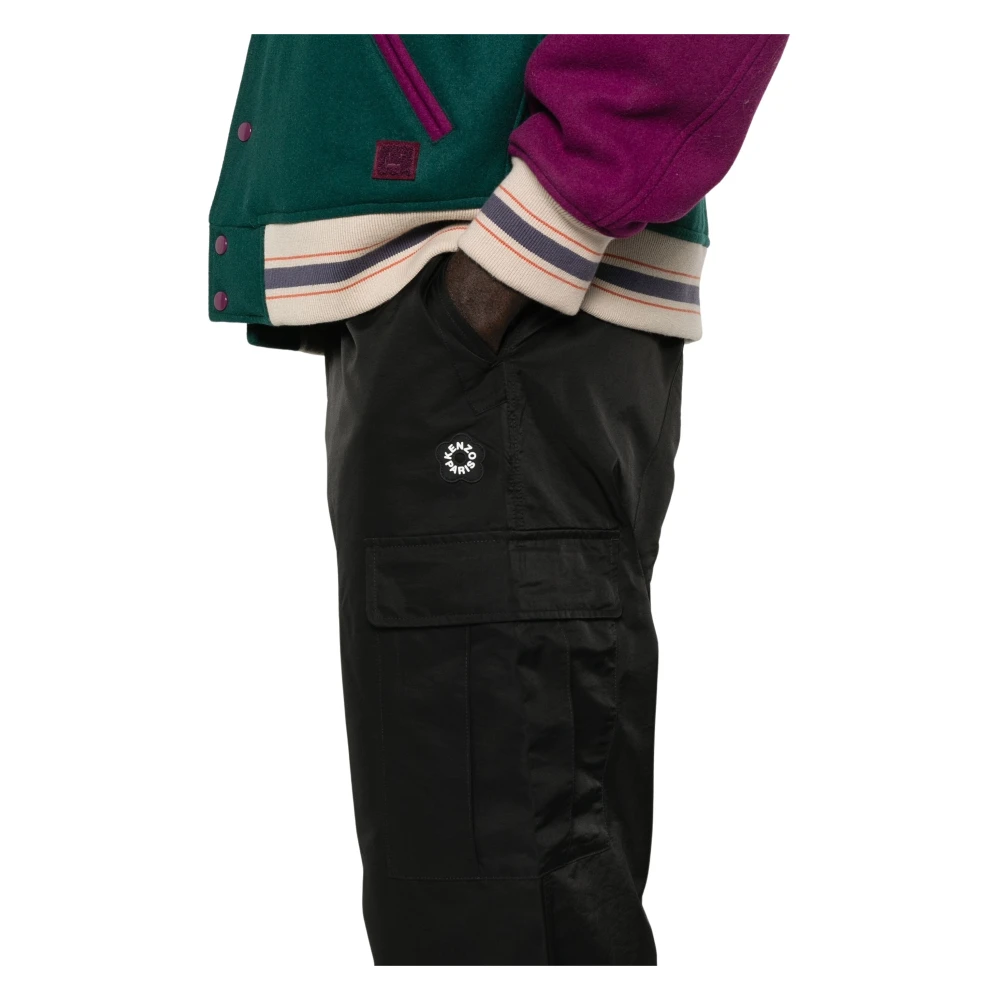 Kenzo Zwarte Cargo Broek met Boke Flower Detail Black Heren