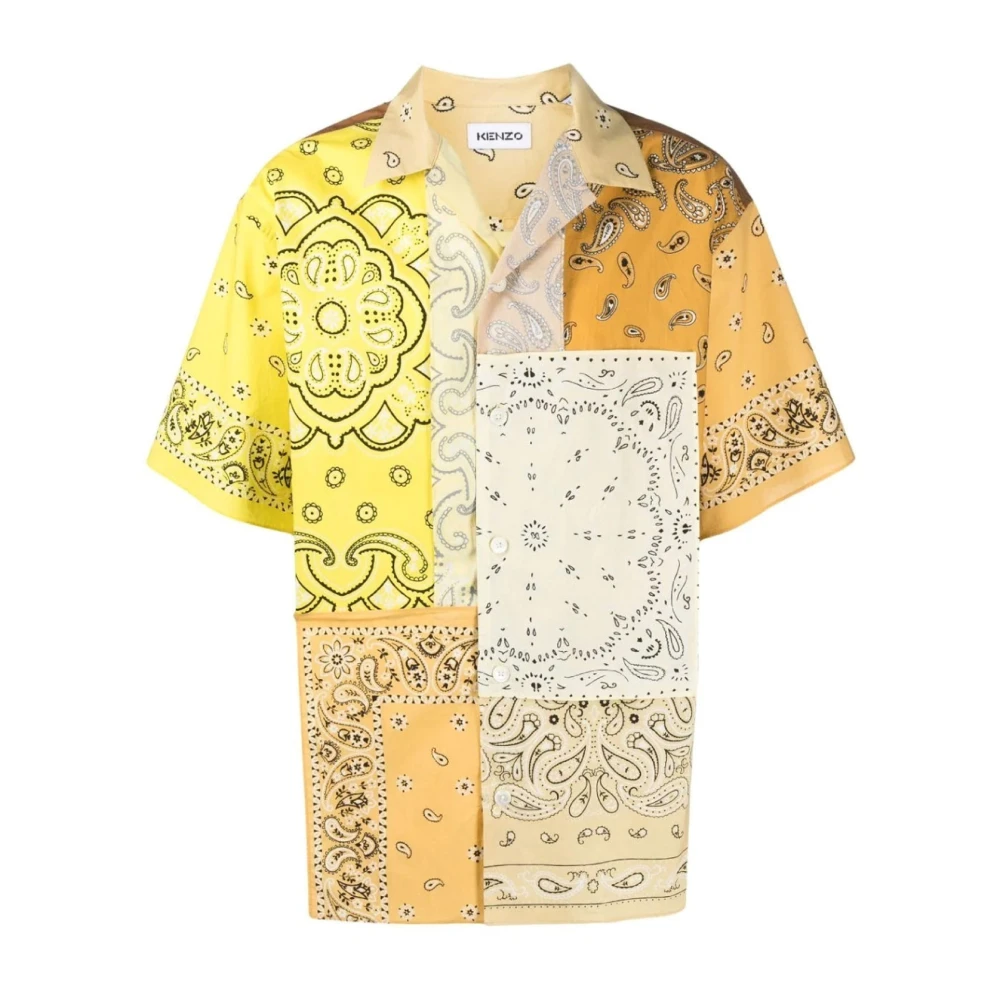 Kenzo Bandana Print Korte Mouw Overhemd Yellow Heren