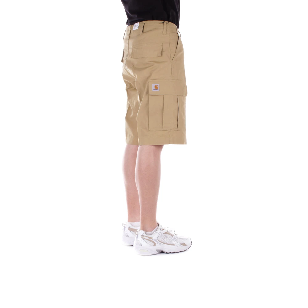 Carhartt WIP Donkergele Shorts Logo Zijkant Knoop Rits Yellow Heren