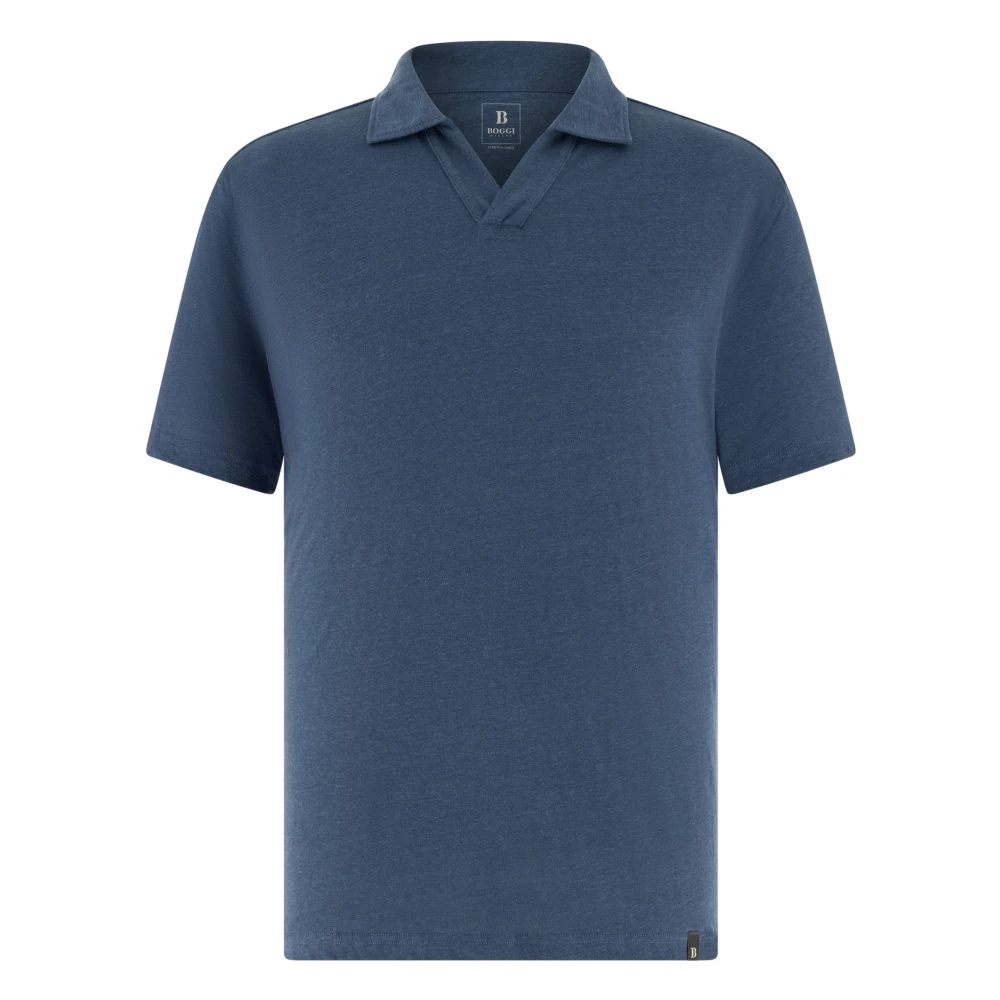 Boggi Milano Mannelijk Blauw Tops Heren, L, Linnen, Stretch Linnen Jersey Polo Shirt