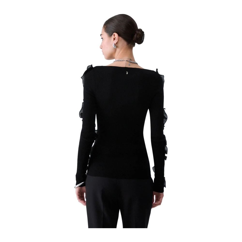 Liu Jo Donna Nero - Maglione In Lana Con Volant - Knitwear - M - Immagine 4