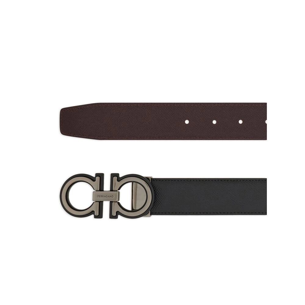 Salvatore Ferragamo Omkeerbare Leren Riem Gancini Gesp Black Heren