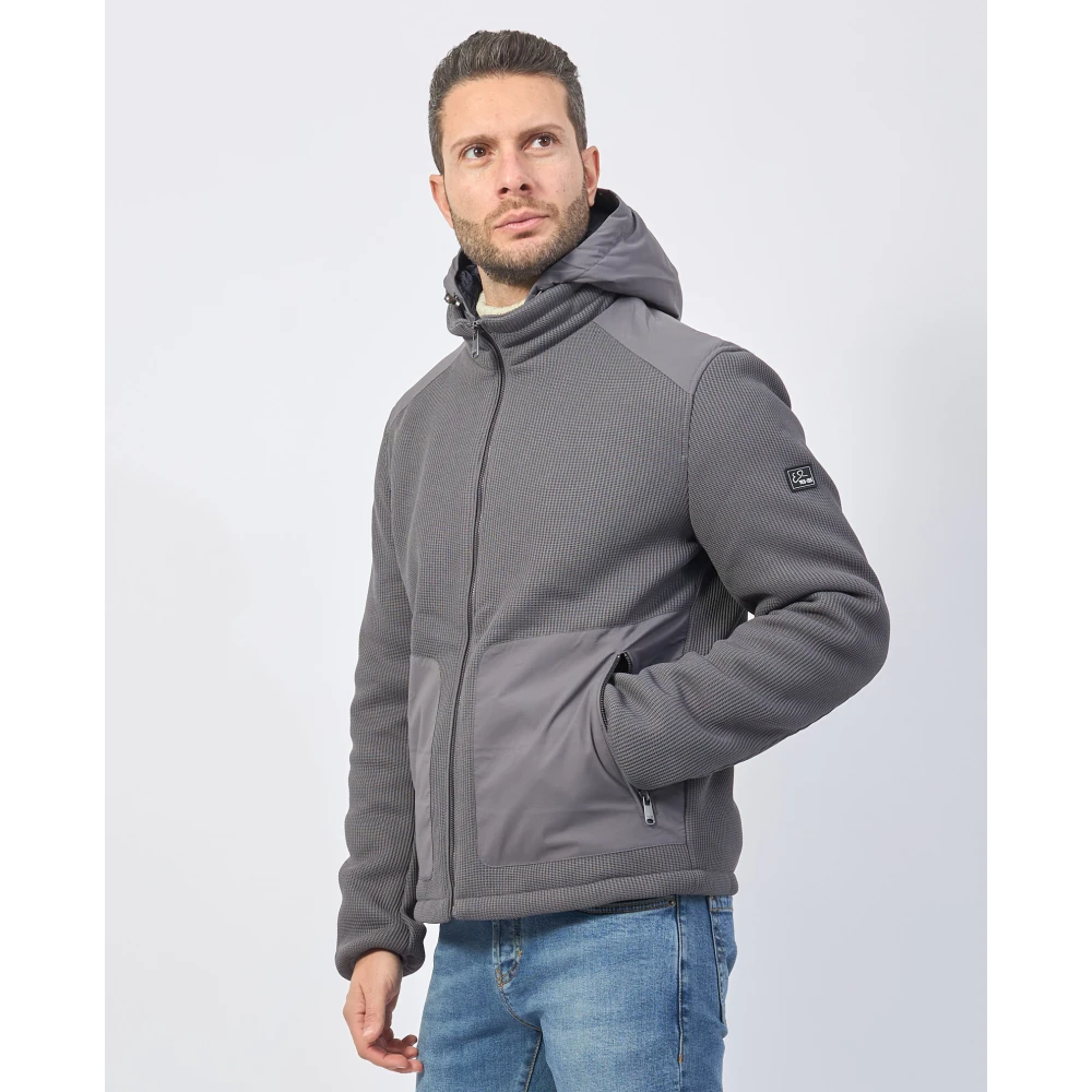 YES ZEE Grijze gebreide jas met capuchon en softshell inzetstukken Gray Heren