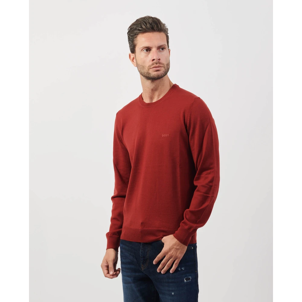 Hugo Boss Rode Crewneck Wollen Trui Red Heren