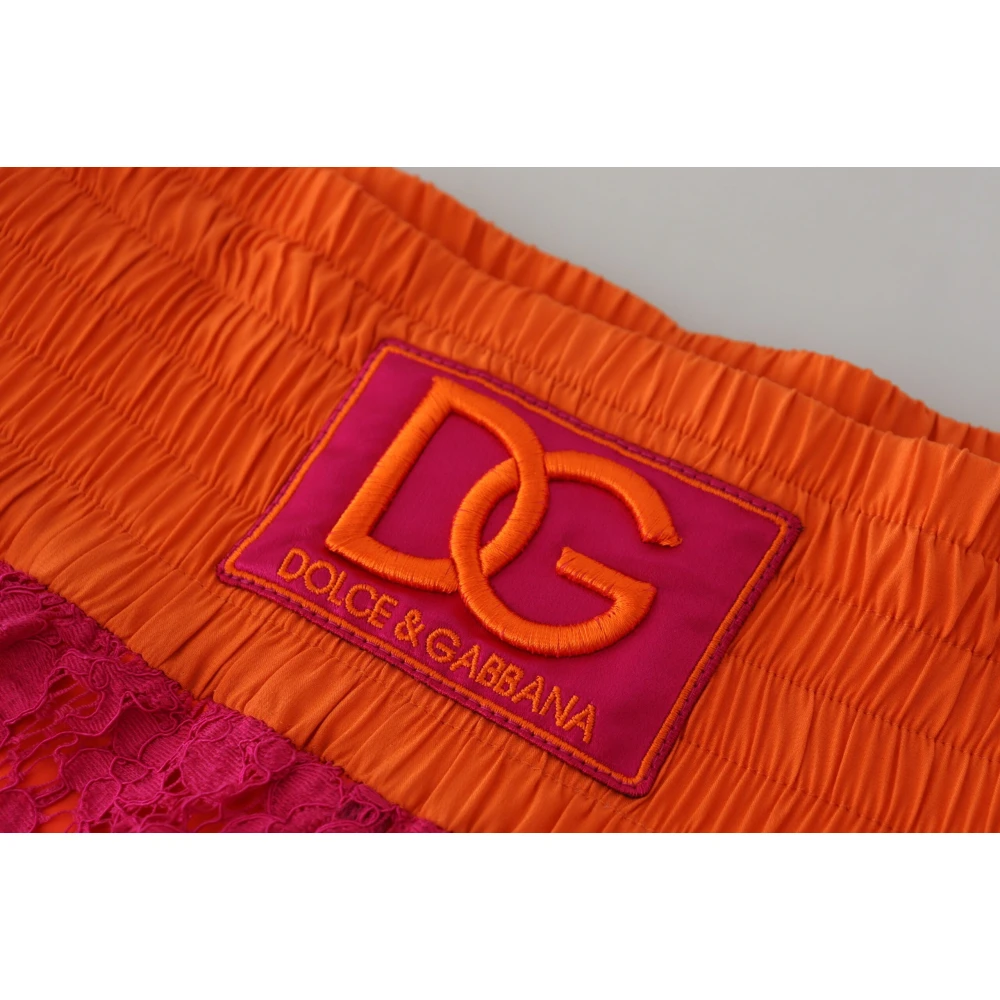 Dolce & Gabbana Roze Oranje Kant Katoenen Shorts met Hoge Taille Pink Dames