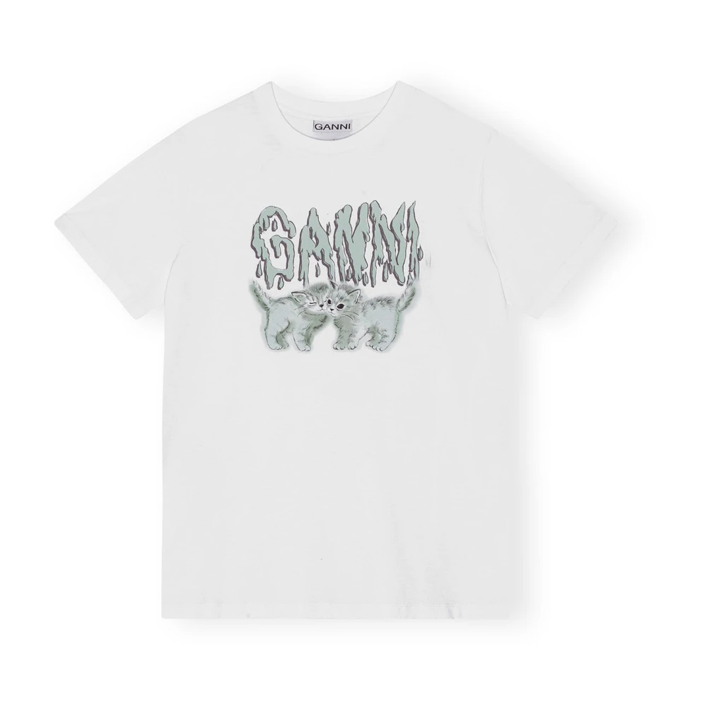 Ganni Love Cats Wit T-shirt White Dames