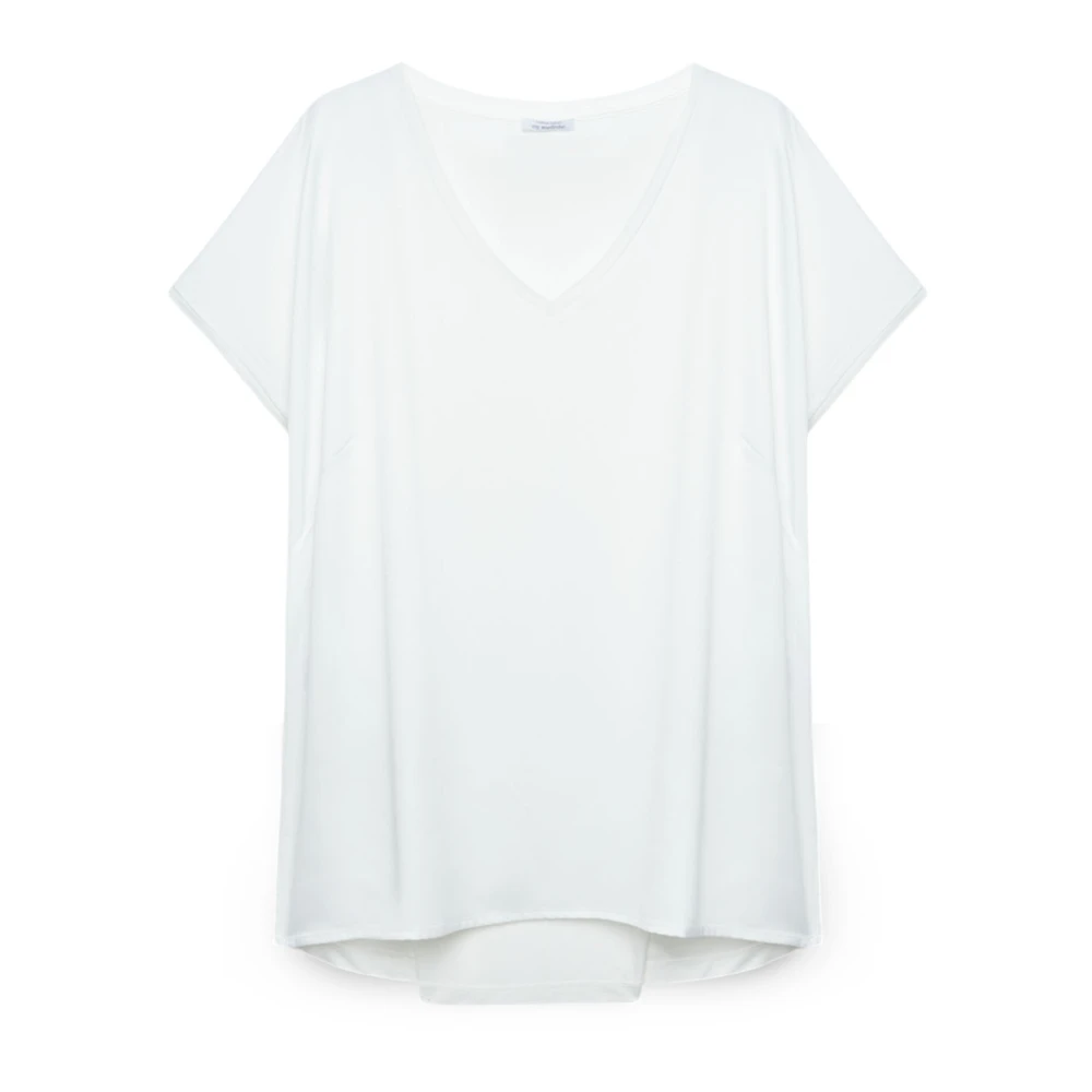 Fiorella Rubino Satin en Jersey V-Hals T-Shirt White Dames