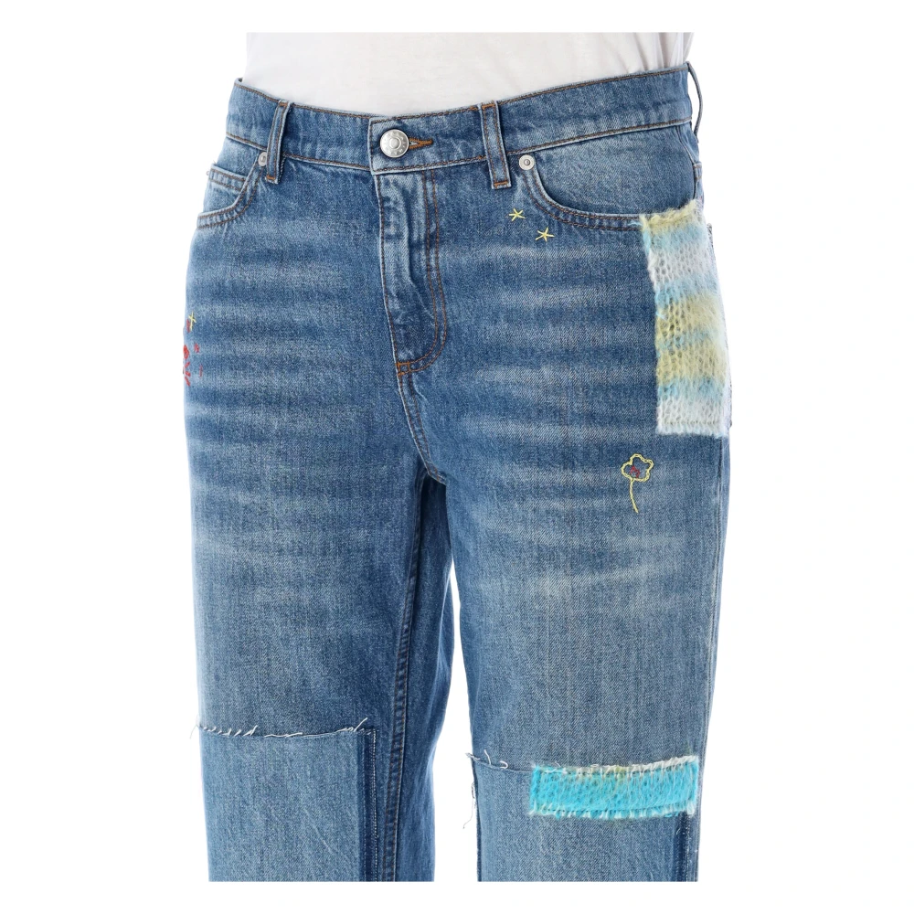 Marni Blauwe Mix Mohair Patch Jeans Blue Dames