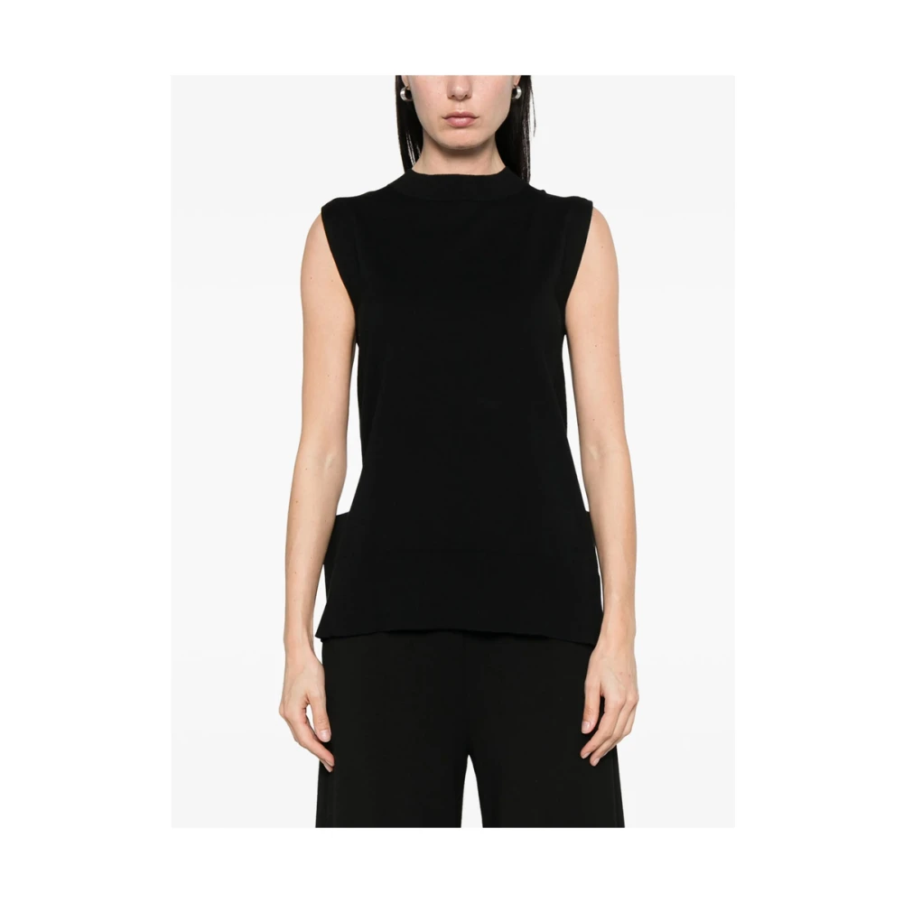Sacai Zwarte Box-Pleat Sweater met Achtersplit Black Dames