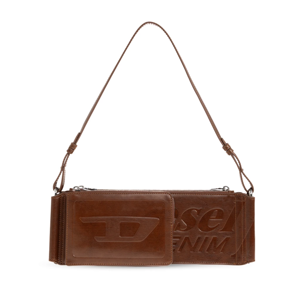 Diesel Unisex Bruin Tassen One Size, Leer, Flag-D Schoudertas