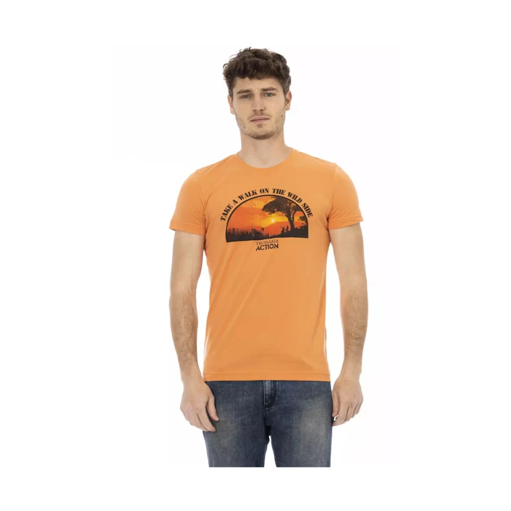 Trussardi Mannelijk Oranje Tops Heren, Xl, Katoen, Action T-Shirt