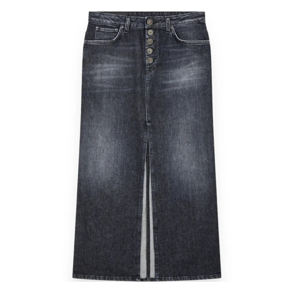 Dondup Denim Stretch Lange Rok met Juweelknoopsluiting Black Dames