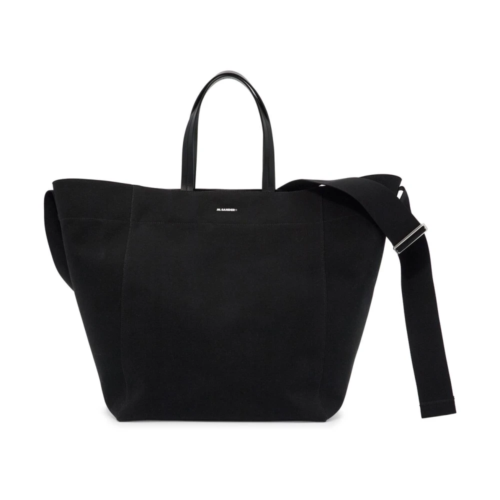 Jil Sander Canvas Utility Tote Bag med läderdetaljer Black, Dam