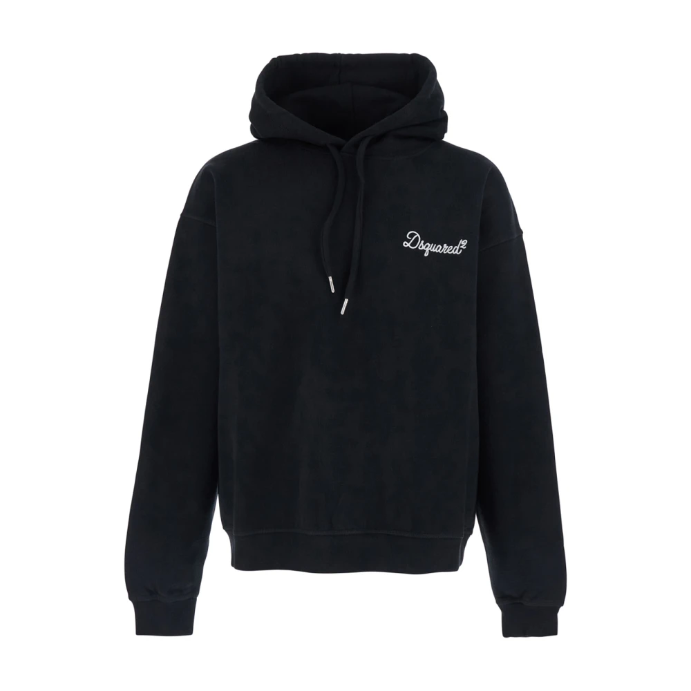 Dsquared2 , Hoodies, Male, Black, M, D2 Signature Relax Fit Hoodie