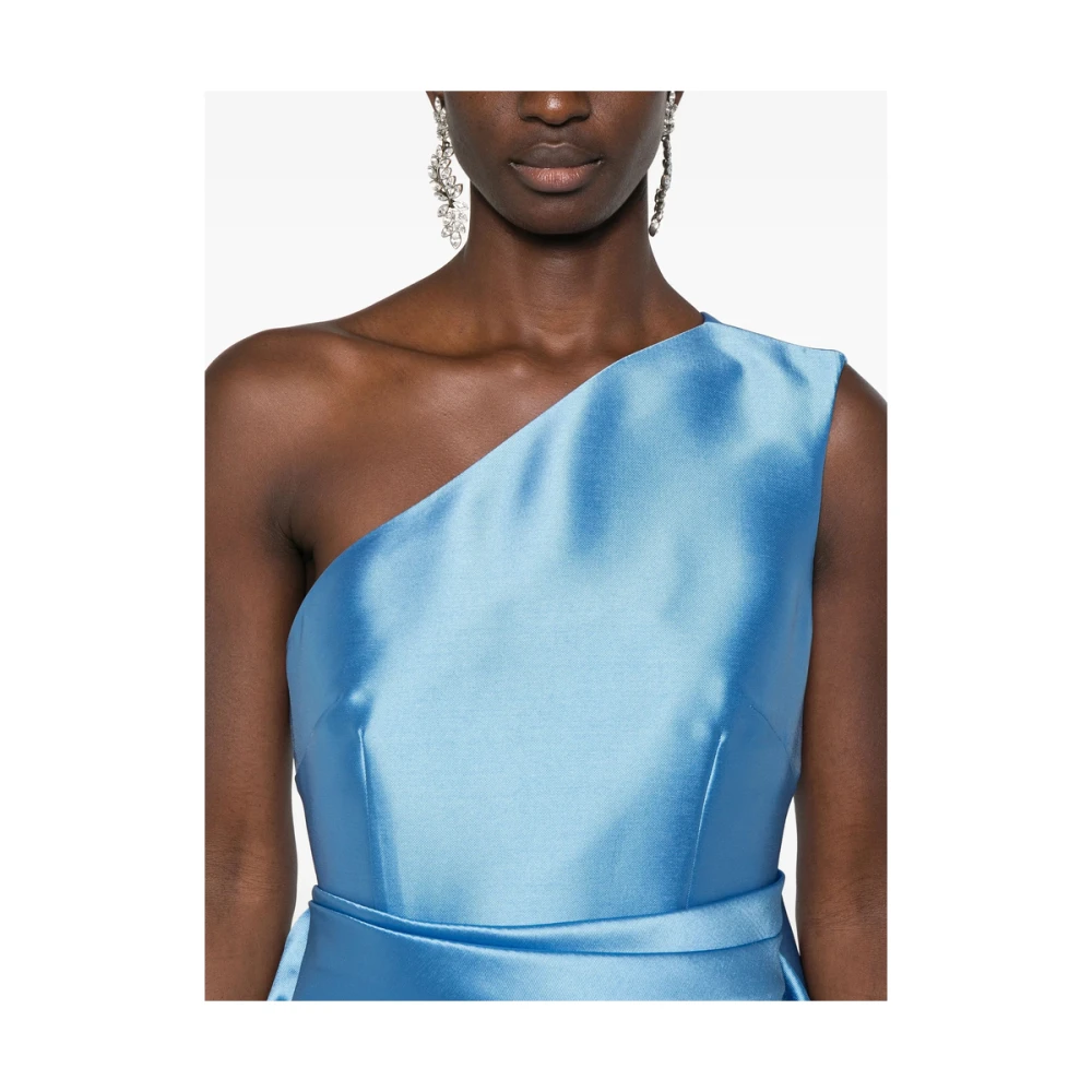 Solace London Blauwe Satijnen One-Shoulder Jurk Blue Dames