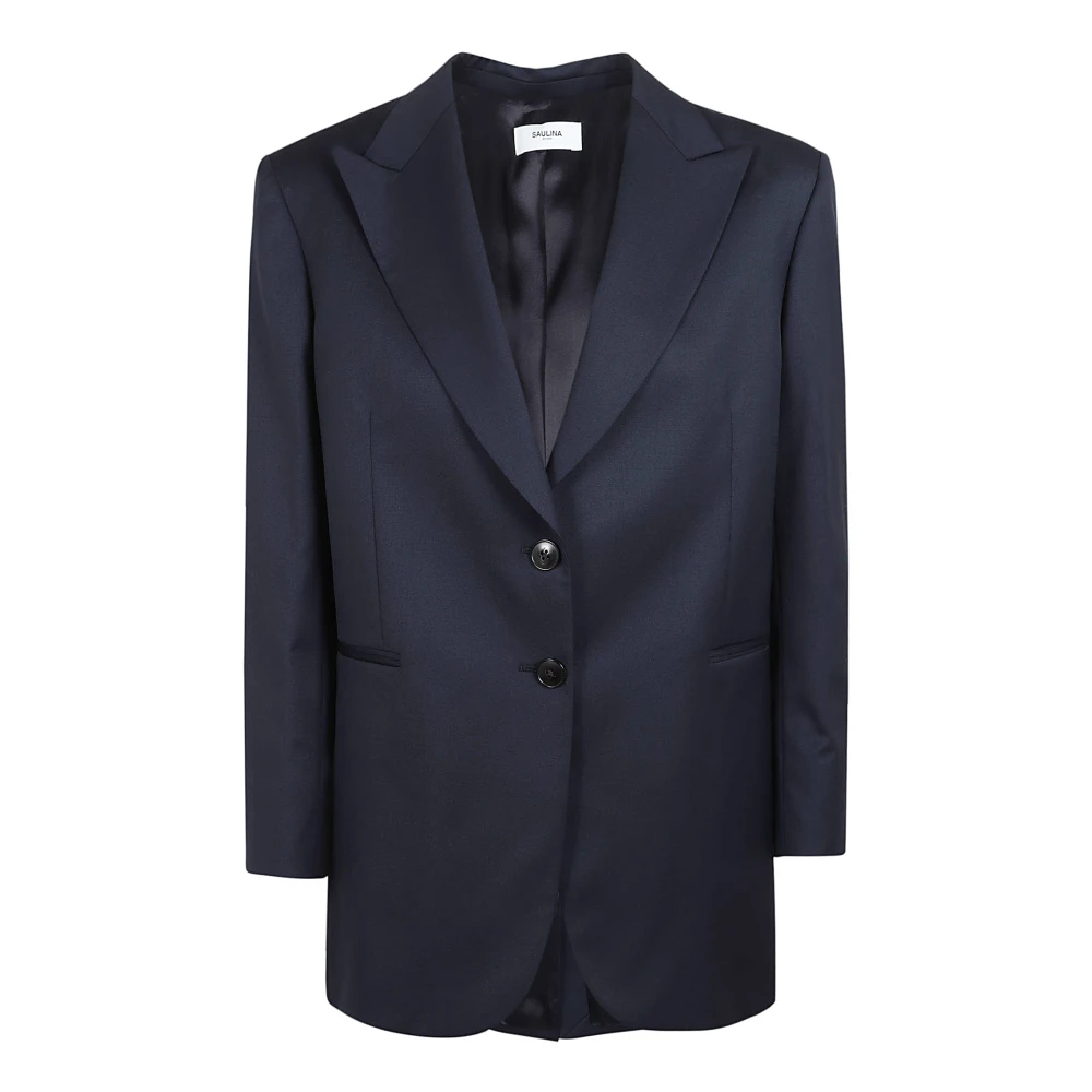 Saulina Blauwe Wollen Jas voor Mannen Blue Dames