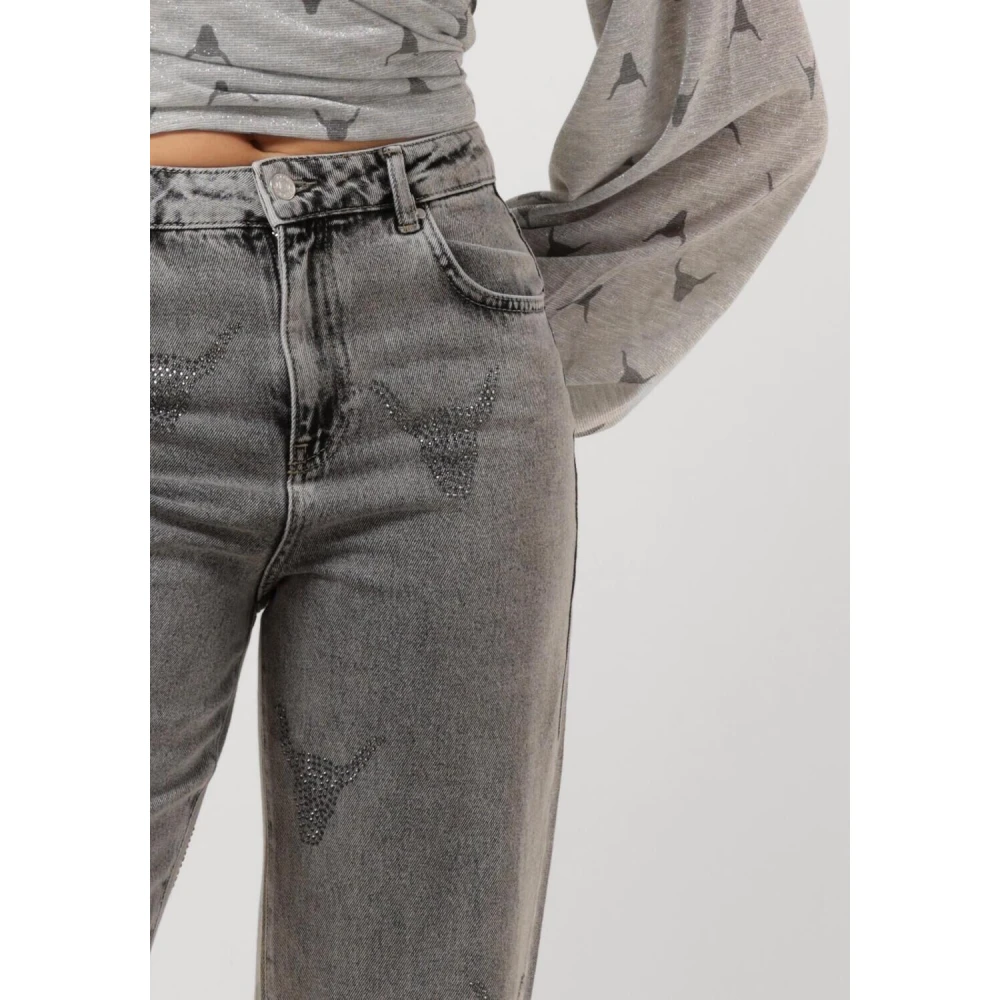 Alix The Label Strass Bull Pants Mom Jeans Gray Dames