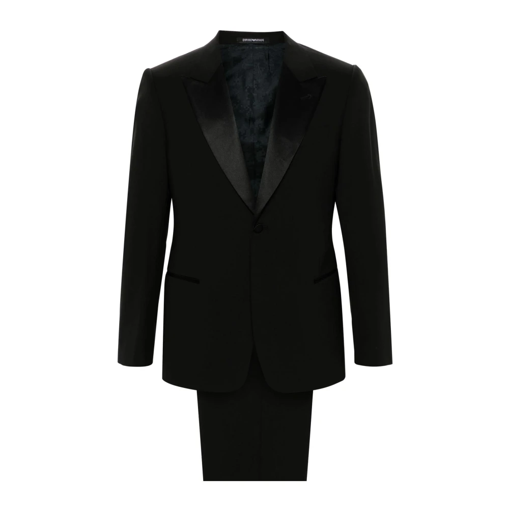 Emporio Armani Zwarte wollen blend blazer en broek Black Heren