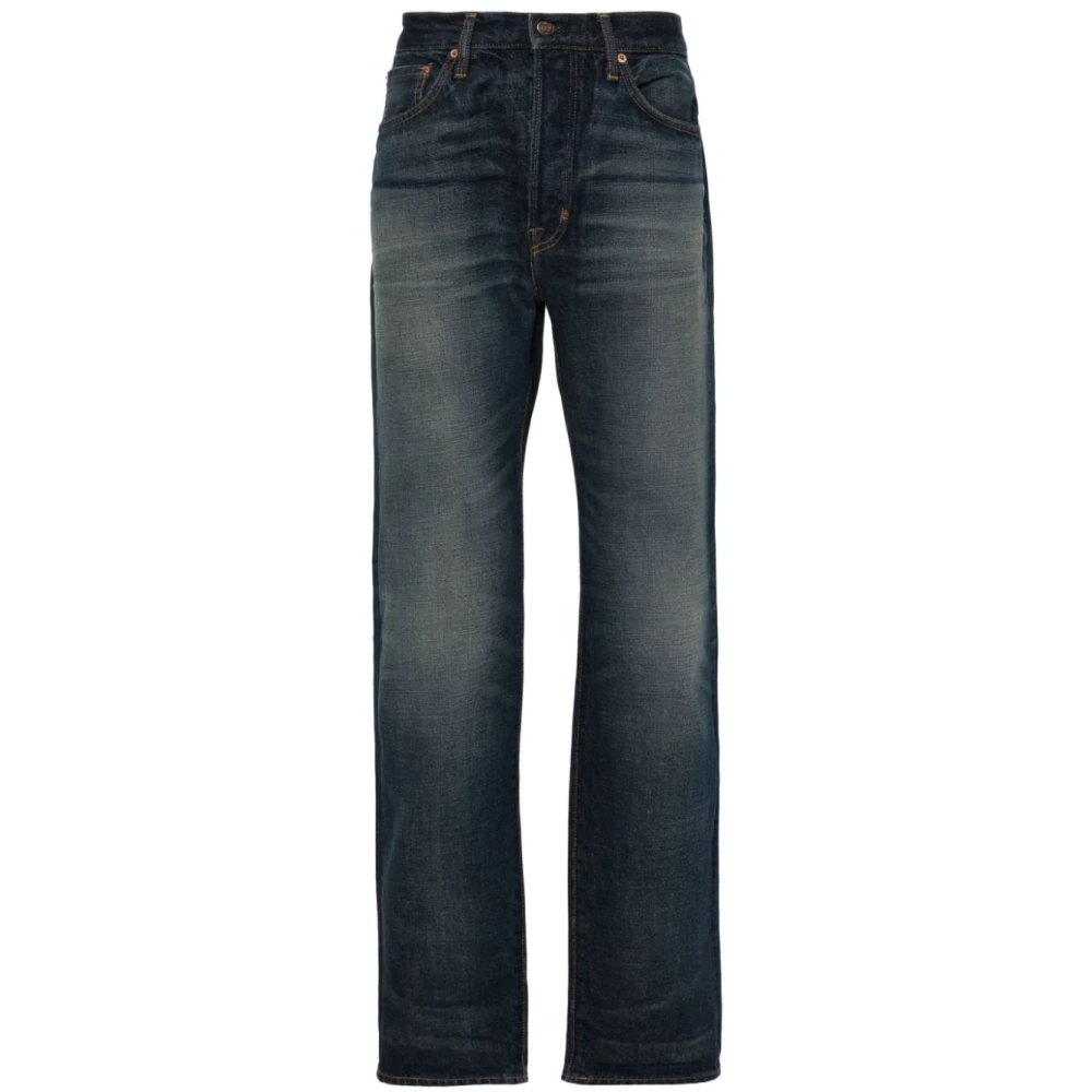Tom Ford Straight Jeans Upgrade Katoen Zakken Leer Blue Heren