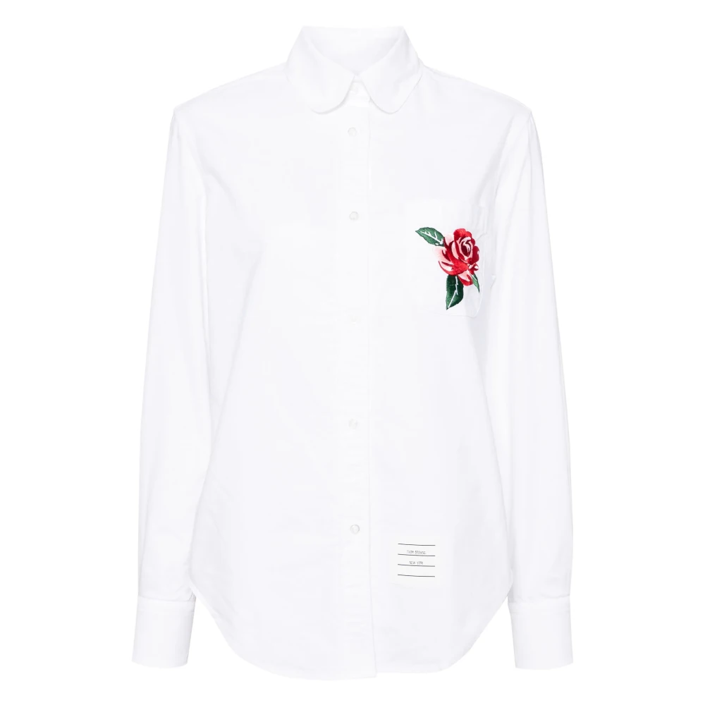 Thom Browne Geborduurde Bloem Ronde Kraag Shirt White Heren