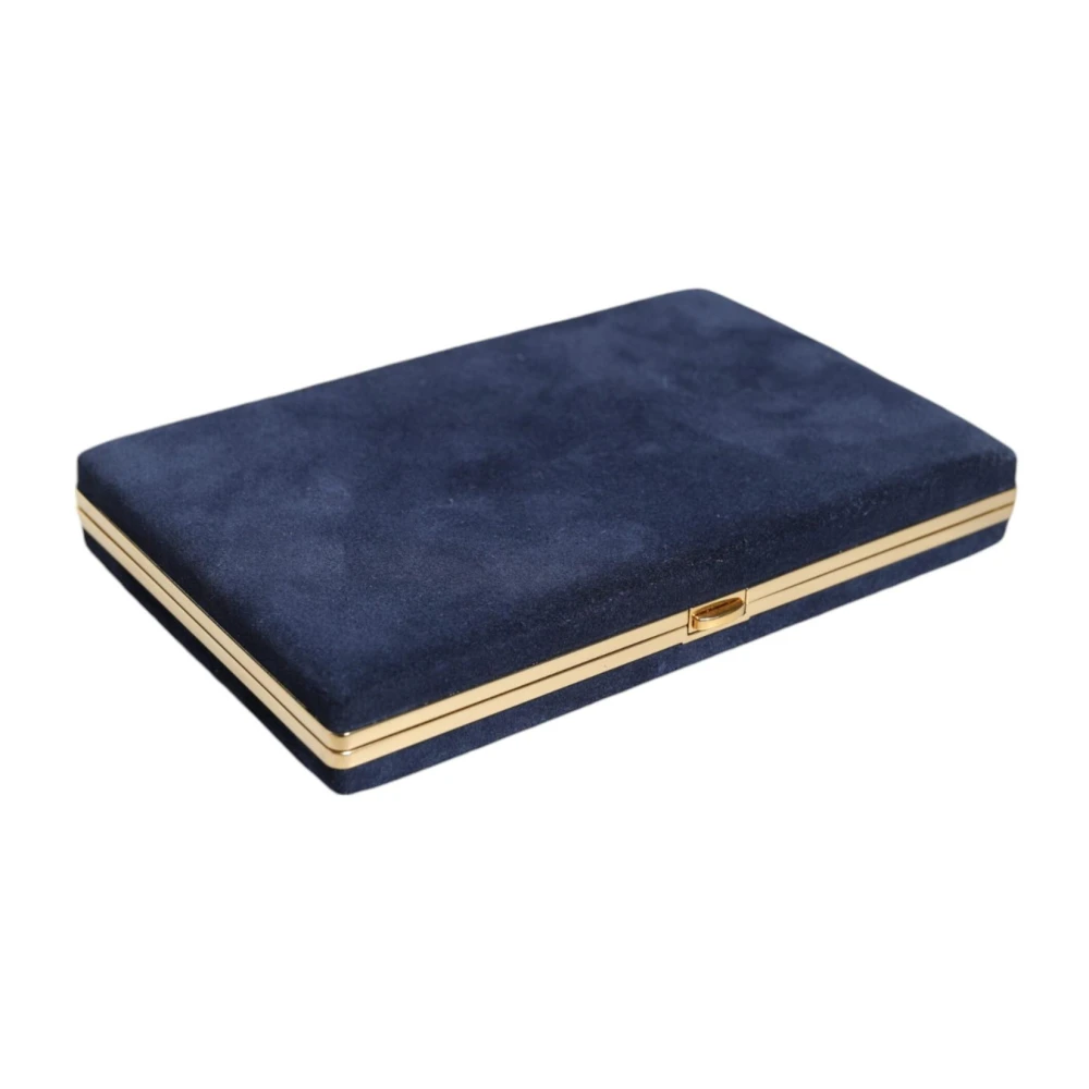 Dolce & Gabbana Blauwe Suède Clutch met Kaartsleuven Blue Dames