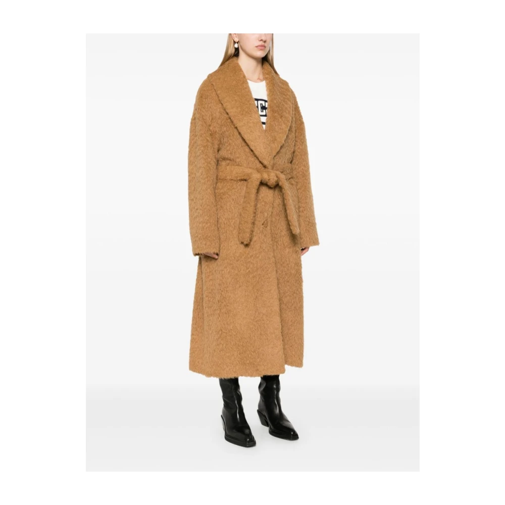 Golden Goose Beige Wol Lange Jas met Riem Brown Dames