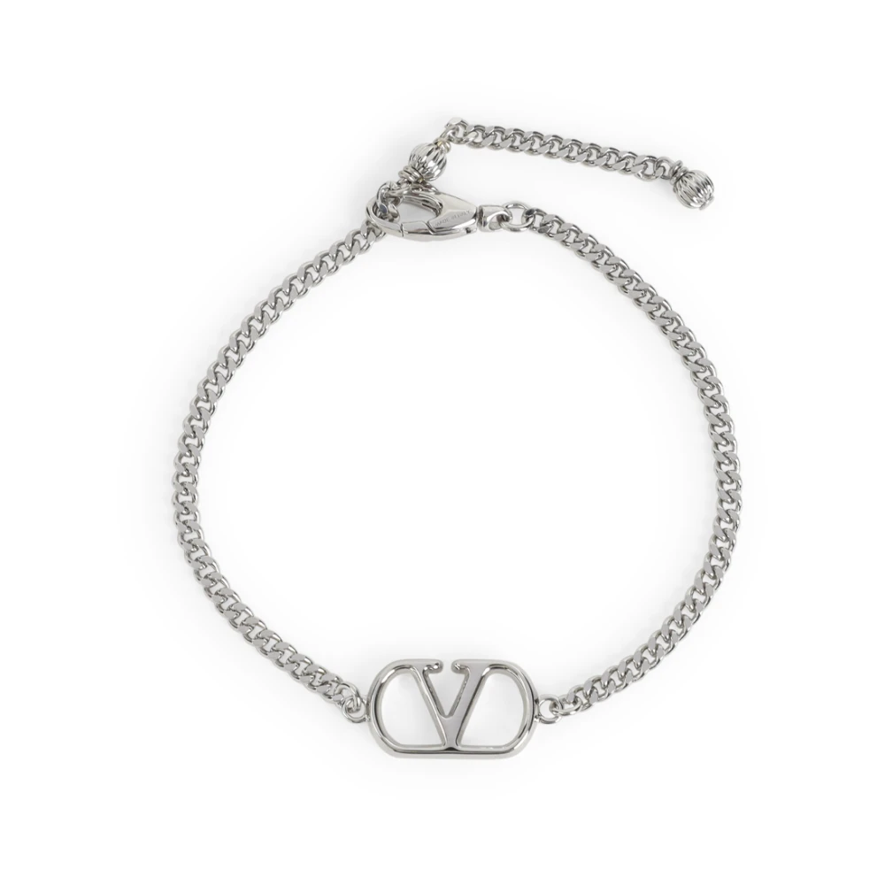 Valentino Garavani Men's Gray Logo Plaque Chain Bracelet
