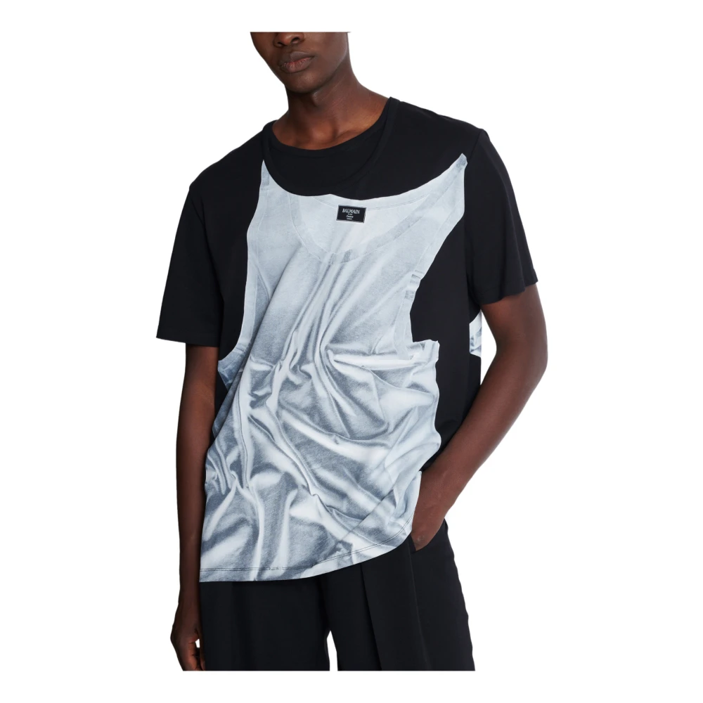Balmain T-shirt met tanktop-print Black Heren