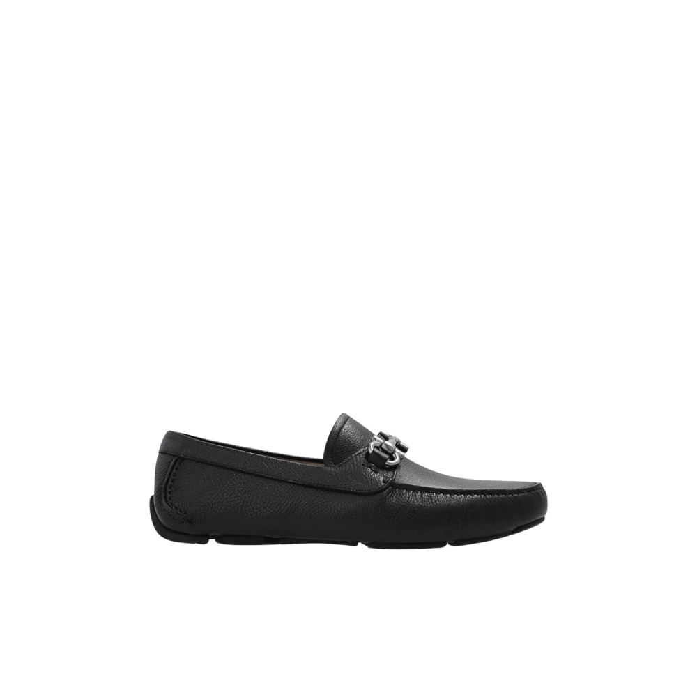 Ferragamo Men's Black Gancini Appliqué Moccasins