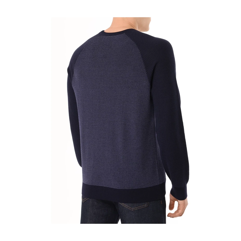 Boss Crewneck Textured Sweater Blue Heren