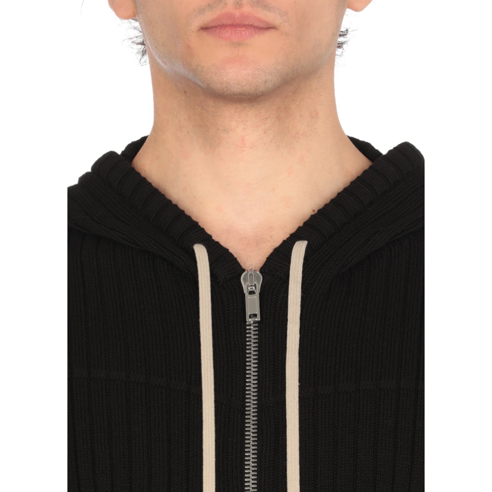 Rick Owens Ribgebreide Hoodie Black Heren