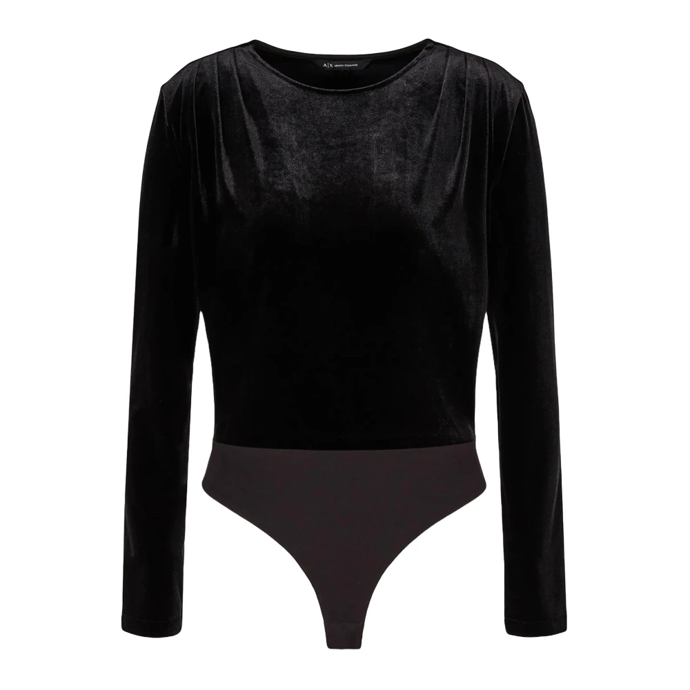 Armani Exchange Zwarte Trui Lange Mouw Effen Kleur Black Dames