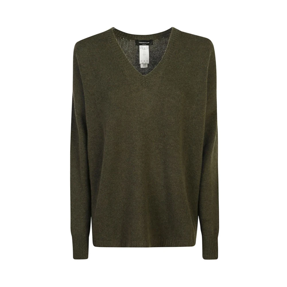 Fabiana Filippi Khaki Cashmere V-Neck Jumper Green Dames
