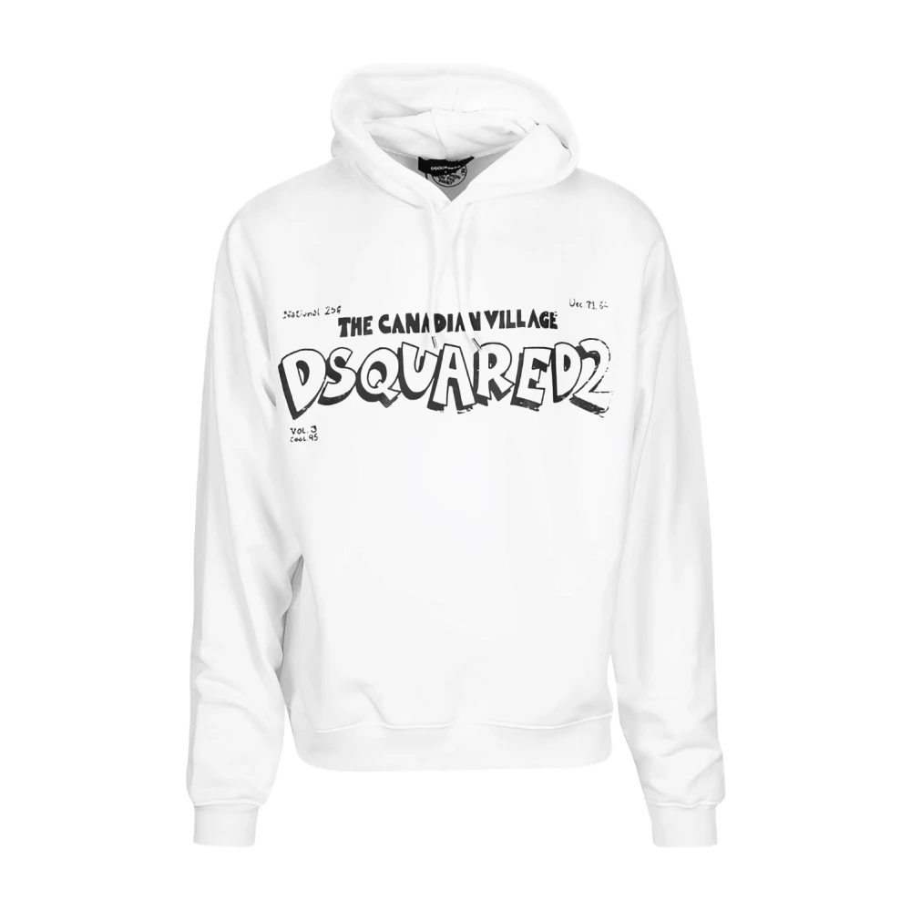 Dsquared2 White Canadian Village Logo Oversize Hoodie - Male - Hoodies - S - Sweatshirts & Hoodies