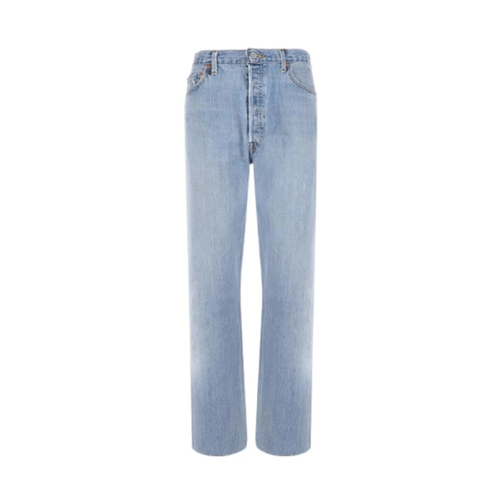 Re/Done Högmidjade Cropped Jeans i Blå Denim Blue, Dam