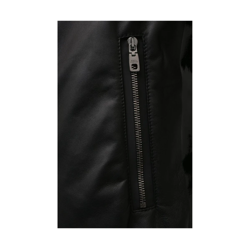 Dolce & Gabbana Zwarte Leren en Shearling Jas Black Heren