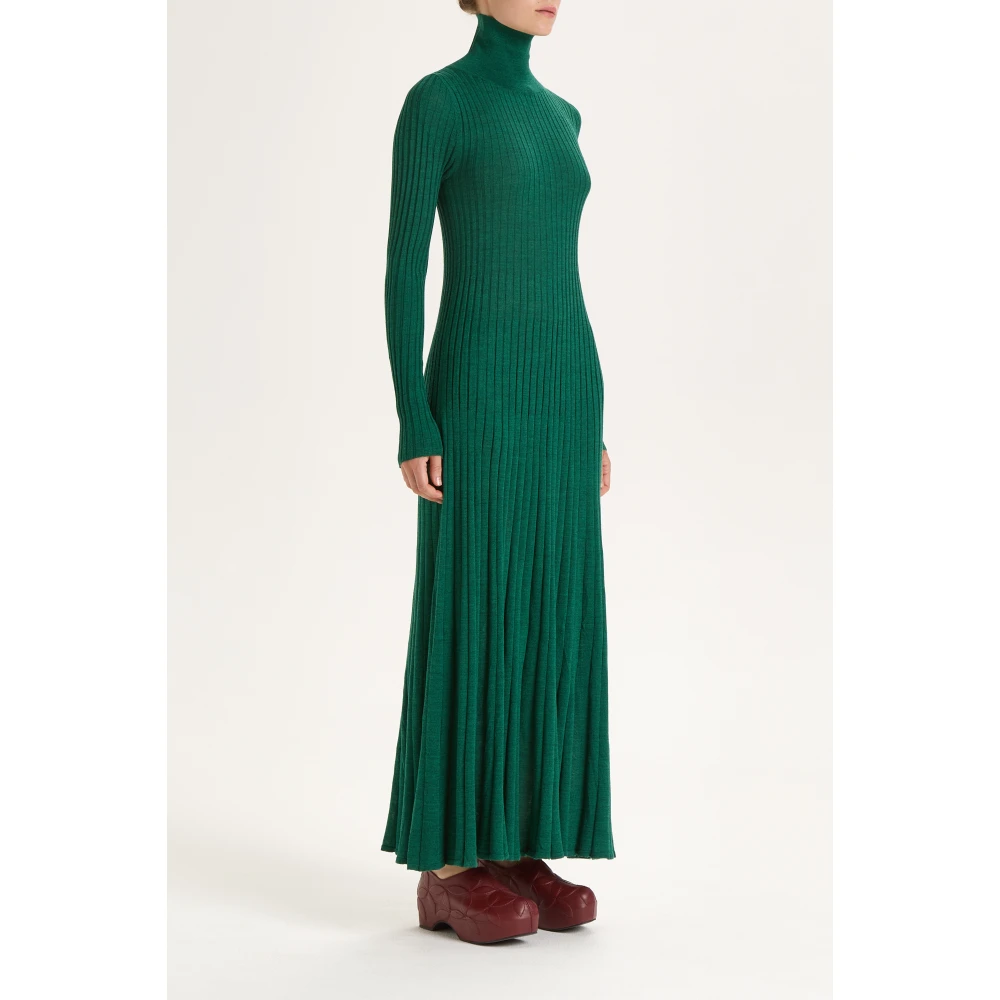 Maliparmi Geribbelde Wijdvallende Hoge Hals Jurk Green Dames