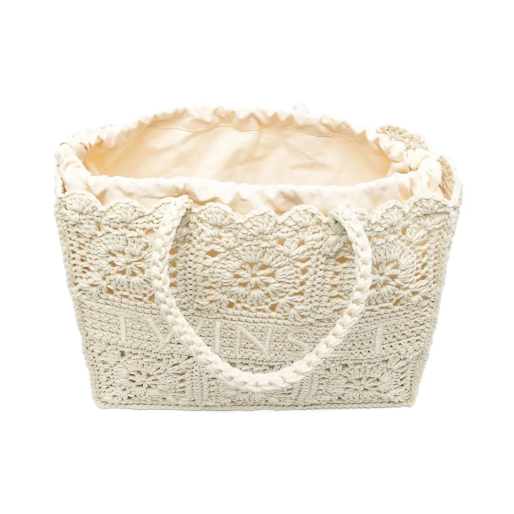 Twinset Beige Gevlochten Top Handvat Geborduurde Tas Beige Dames