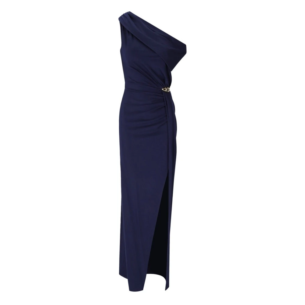 Elisabetta Franchi Blauwe Asymmetrische Avondjurk met Drapering Blue Dames