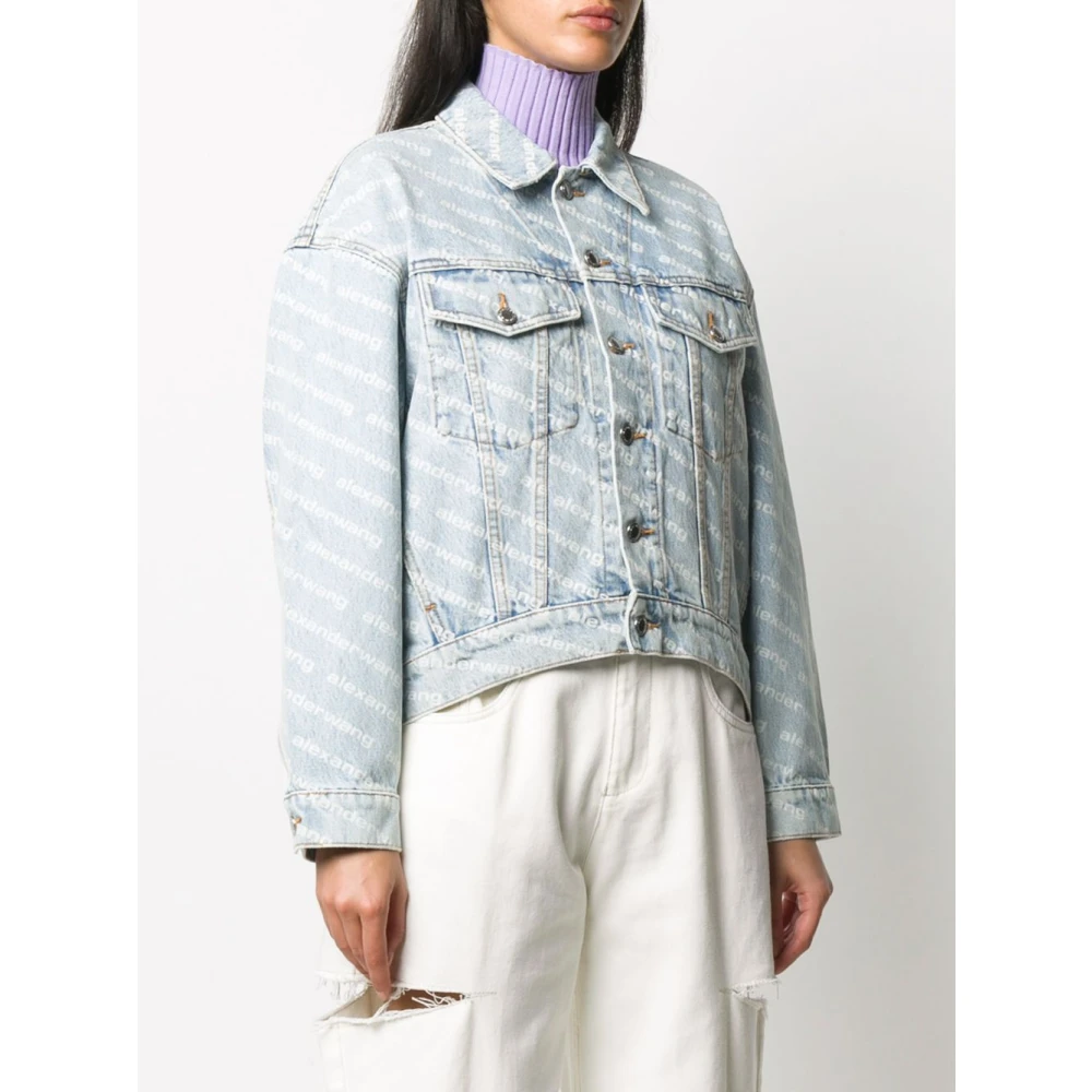 alexander wang Denim Logo Print Blauwe Jas Blue Dames