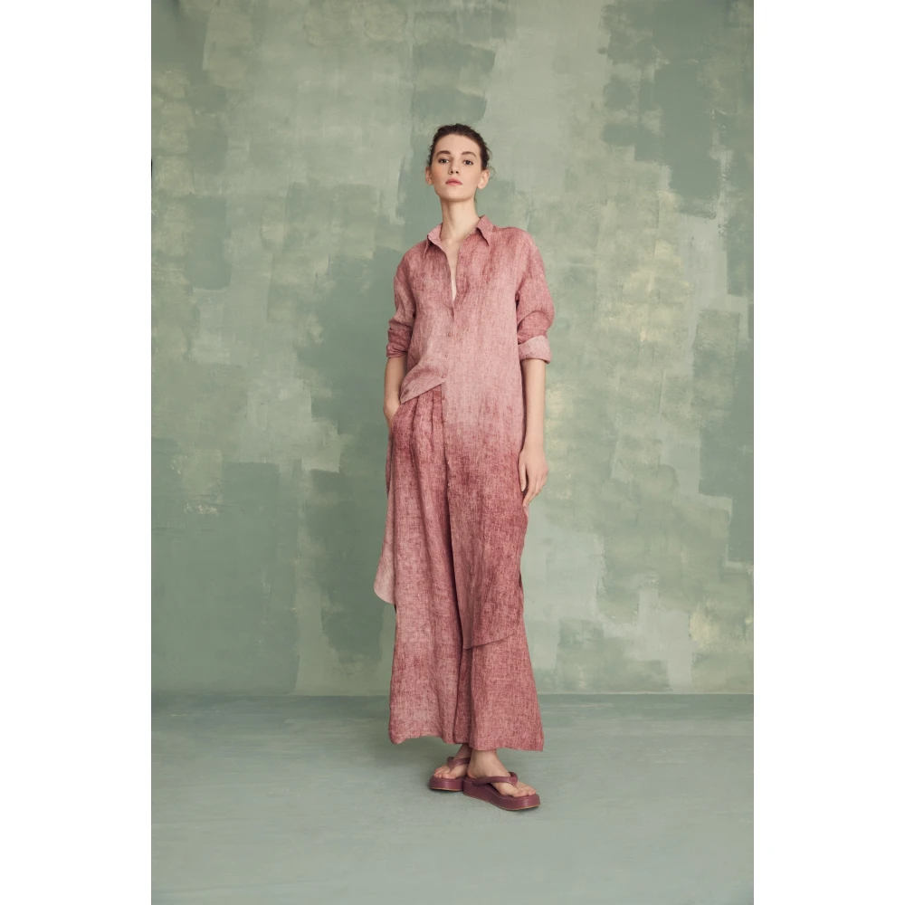 Cortana Azama jurk in gemoute linnen Pink Dames