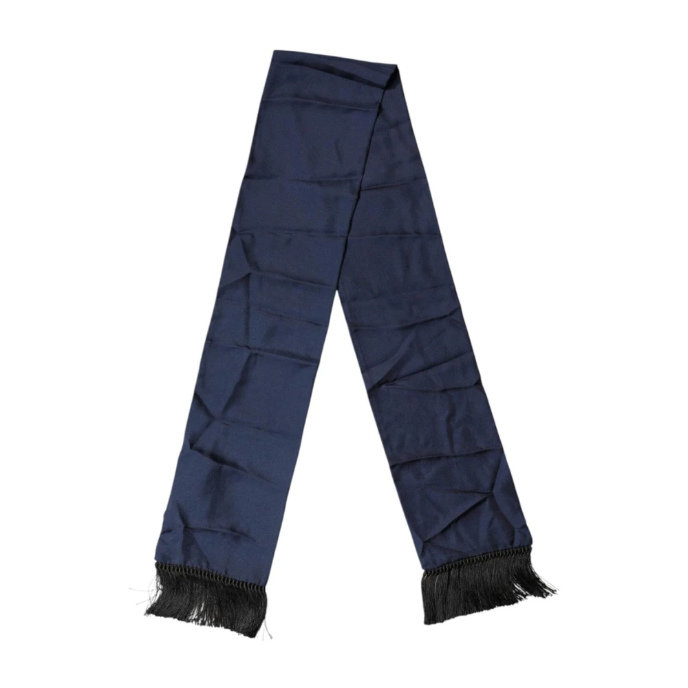 Dolce & Gabbana Men's Blue Silk Scarves, One Size, Silk Fringes Neck Foulard Scarf