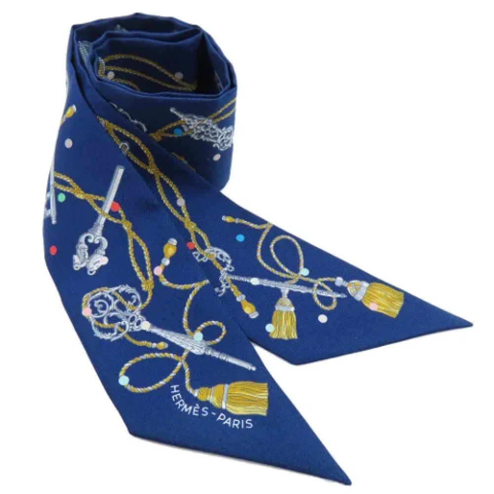Hermès Vintage Tweedehands Marineblauwe Zijden Hermès Sjaal Blue Dames