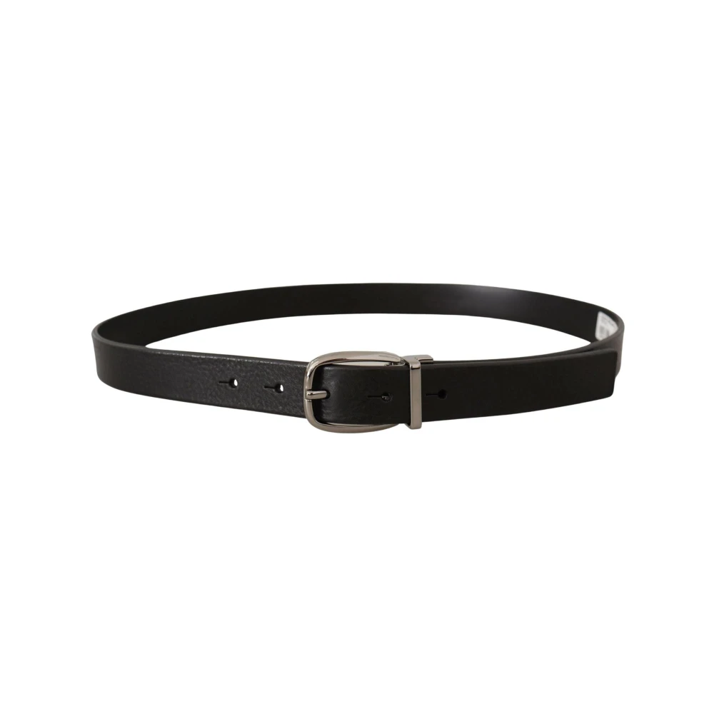 Dolce & Gabbana Leren Metalen Logo Riem Zwart Black Heren