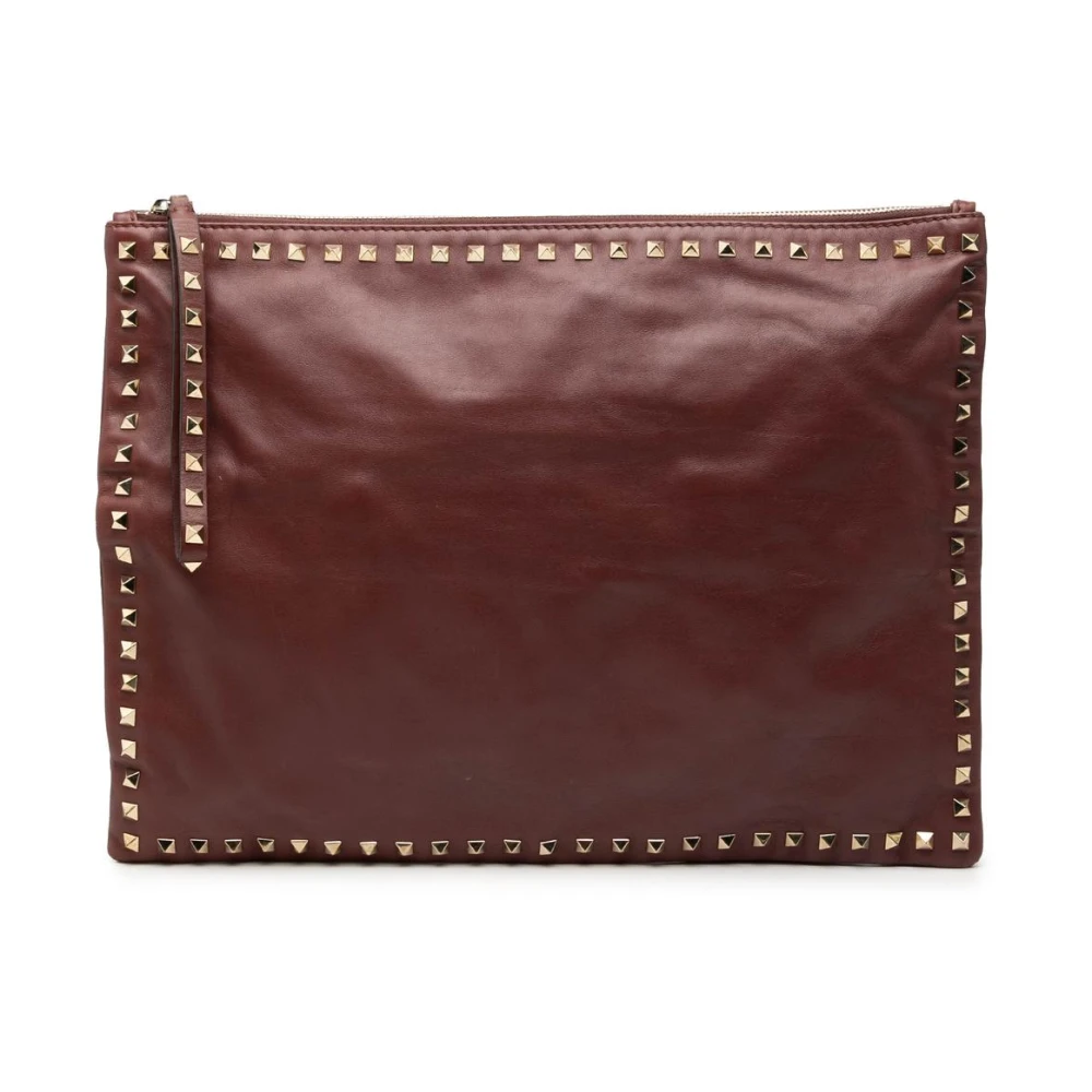 Valentino Vintage Women's Red Pre-Owned Studded Leather Clutch