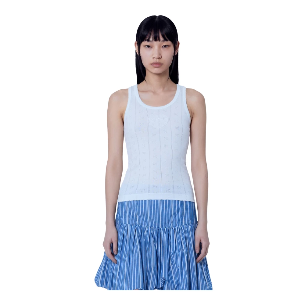 Ganni Donna Bianco - Canotta In Maglia A Coste Compatta Con Motivo Pointelle - Tops - Xs - Immagine 1